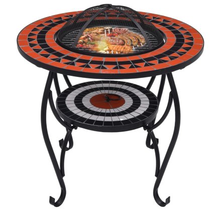 Palenisko z Grillem i Stolikiem – Ozdobna Mozaika, Czarno-Terakotowe, 68 cm