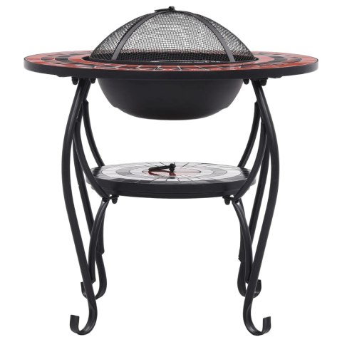 Palenisko z Grillem i Stolikiem – Ozdobna Mozaika, Czarno-Terakotowe, 68 cm Palenisko z Grillem i Stolikiem – Ozdobna Mozaika, Czarno-Terakotowe, 68 cm