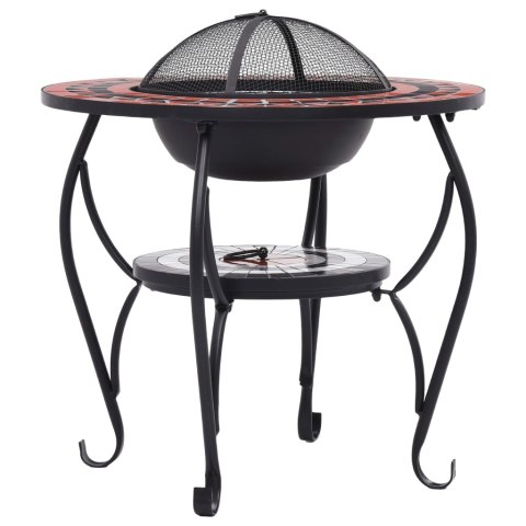 Palenisko z Grillem i Stolikiem – Ozdobna Mozaika, Czarno-Terakotowe, 68 cm Palenisko z Grillem i Stolikiem – Ozdobna Mozaika, Czarno-Terakotowe, 68 cm