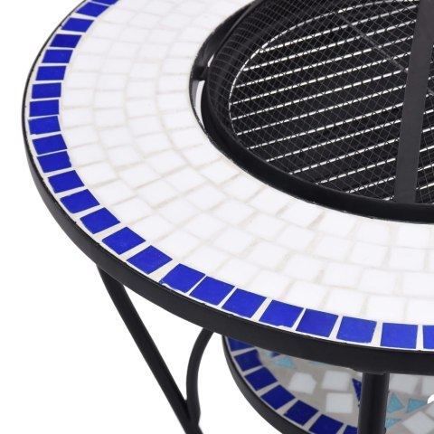 Palenisko z Grillem i Stolikiem – Ozdobna Mozaika, Niebiesko-Białe, 68 cm