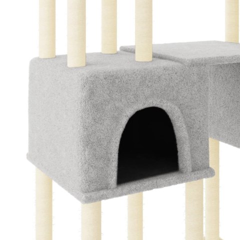 Drapak dla kota 199 cm – wielopoziomowy, 6 domków, słupki sizalowe, jasnoszary Drapak dla kota 199 cm – wielopoziomowy, 6 domków, słupki sizalowe, jasnoszary