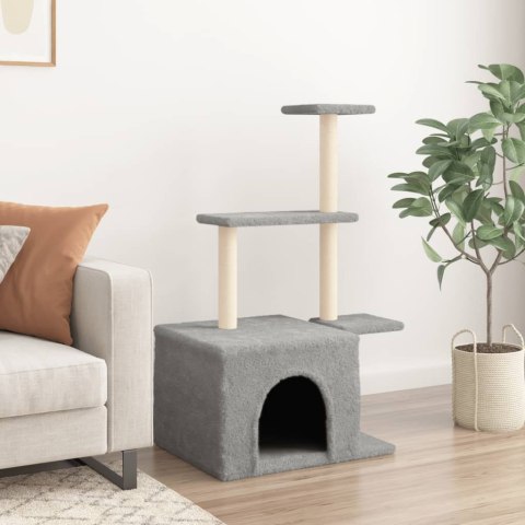 Drapak Dla Kota 110 cm – Jasnoszary z Sizalowymi Słupkami i Domkiem Drapak Dla Kota 110 cm – Jasnoszary z Sizalowymi Słupkami i Domkiem