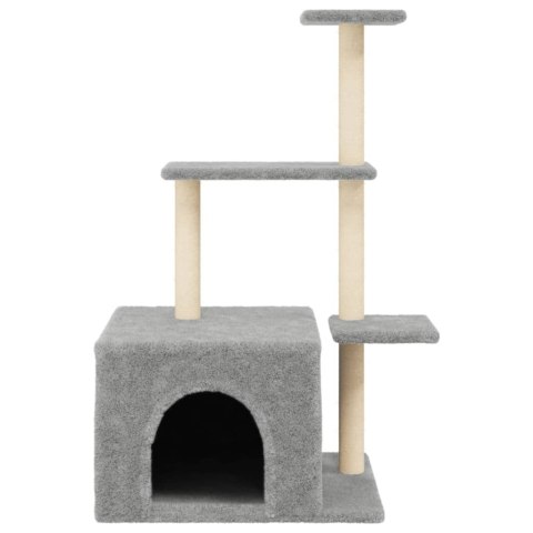 Drapak Dla Kota 110 cm – Jasnoszary z Sizalowymi Słupkami i Domkiem Drapak Dla Kota 110 cm – Jasnoszary z Sizalowymi Słupkami i Domkiem