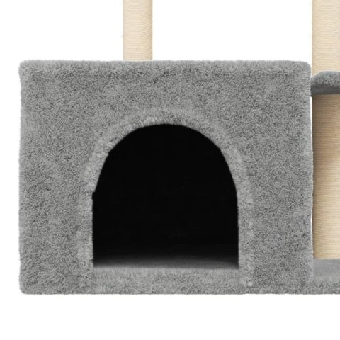 Drapak Dla Kota 110 cm – Jasnoszary z Sizalowymi Słupkami i Domkiem Drapak Dla Kota 110 cm – Jasnoszary z Sizalowymi Słupkami i Domkiem