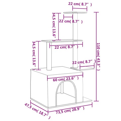 Drapak Dla Kota 110 cm – Jasnoszary z Sizalowymi Słupkami i Domkiem Drapak Dla Kota 110 cm – Jasnoszary z Sizalowymi Słupkami i Domkiem
