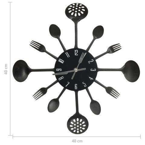 Dekoracyjny Zegar Ścienny z Sztućcami, Czarny, 40 cm Dekoracyjny Zegar Ścienny z Sztućcami, Czarny, 40 cm