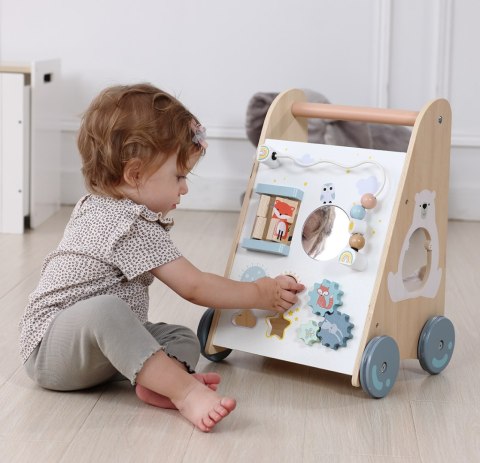 Drewniany Chodzik Pchacz z Sorterem i Klockami ECOTOYS Drewniany Chodzik Pchacz z Sorterem i Klockami ECOTOYS