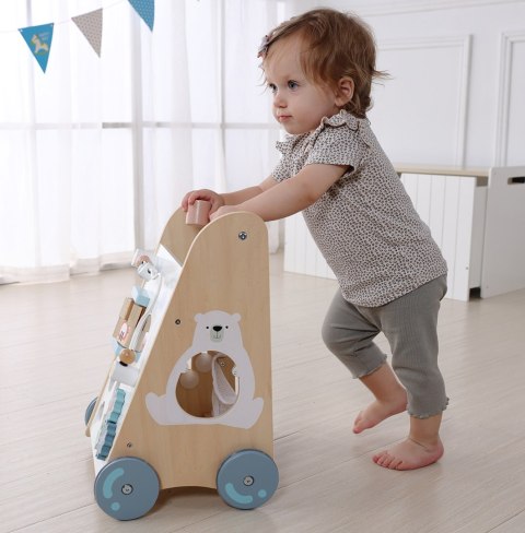 Drewniany Chodzik Pchacz z Sorterem i Klockami ECOTOYS Drewniany Chodzik Pchacz z Sorterem i Klockami ECOTOYS