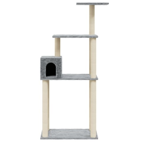 Drapak dla kota – sizalowe słupki, domek, platformy, 147 cm, jasnoszary Drapak dla kota – sizalowe słupki, domek, platformy, 147 cm, jasnoszary
