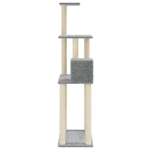 Drapak dla kota – sizalowe słupki, domek, platformy, 147 cm, jasnoszary Drapak dla kota – sizalowe słupki, domek, platformy, 147 cm, jasnoszary