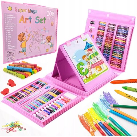 Walizka Artystyczna 203el Różowa Dla Dzieci Kredki Flamastry Farby Sztaluga