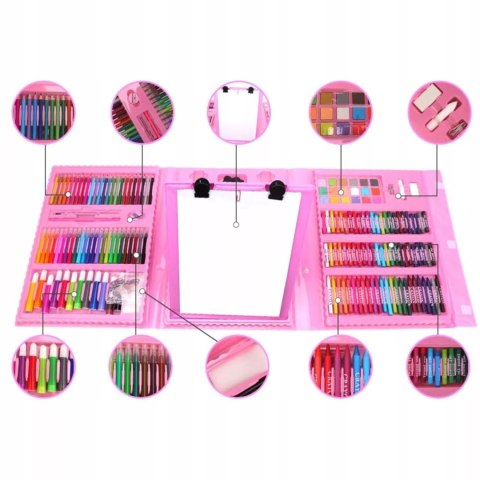 Walizka Artystyczna 203el Różowa Dla Dzieci Kredki Flamastry Farby Sztaluga