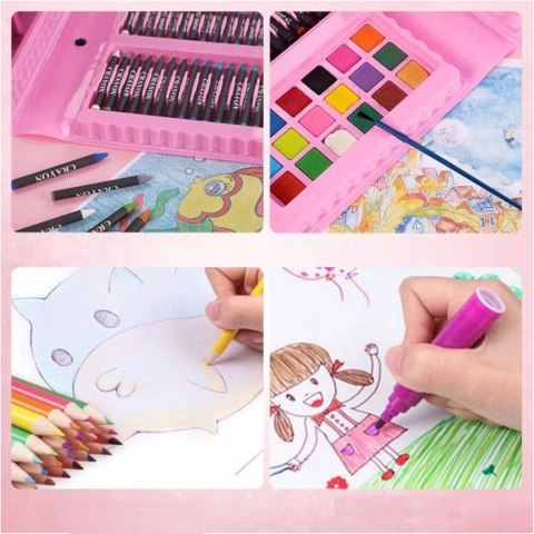 Walizka Artystyczna 203el Różowa Dla Dzieci Kredki Flamastry Farby Sztaluga