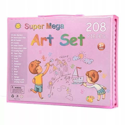 Walizka Artystyczna 203el Różowa Dla Dzieci Kredki Flamastry Farby Sztaluga