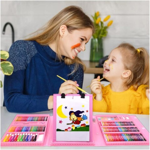 Walizka Artystyczna 203el Różowa Dla Dzieci Kredki Flamastry Farby Sztaluga