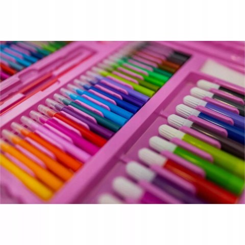 Walizka Artystyczna 203el Różowa Dla Dzieci Kredki Flamastry Farby Sztaluga