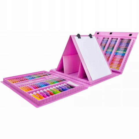 Walizka Artystyczna 203el Różowa Dla Dzieci Kredki Flamastry Farby Sztaluga