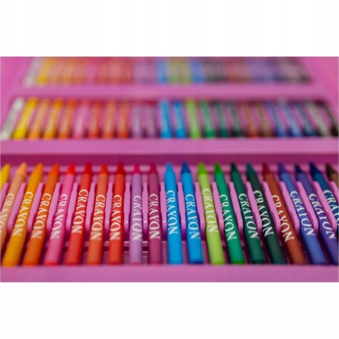 Walizka Artystyczna 203el Różowa Dla Dzieci Kredki Flamastry Farby Sztaluga