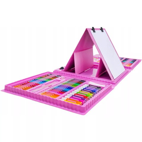 Walizka Artystyczna 203el Różowa Dla Dzieci Kredki Flamastry Farby Sztaluga