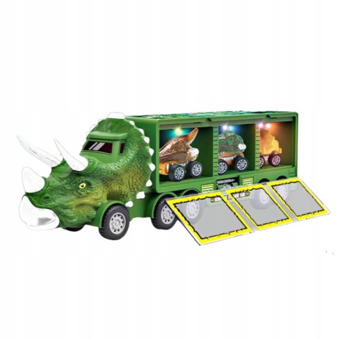 Ciężarówka Dinozaur TIR Laweta Z Otwieraną Naczepą – Autka Dinozaury Z Dźwiękiem