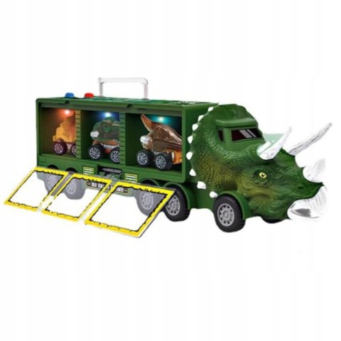 Ciężarówka Dinozaur TIR Laweta Z Otwieraną Naczepą – Autka Dinozaury Z Dźwiękiem