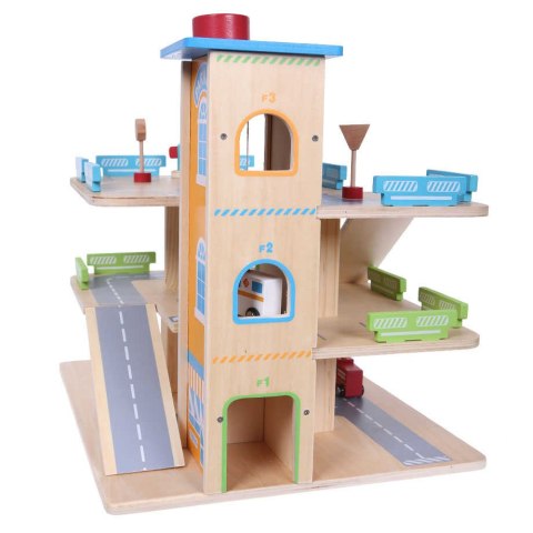 Drewniany garaż tor z windą ECOTOYS + autka parking samochodowy Drewniany garaż tor z windą ECOTOYS + autka parking samochodowy