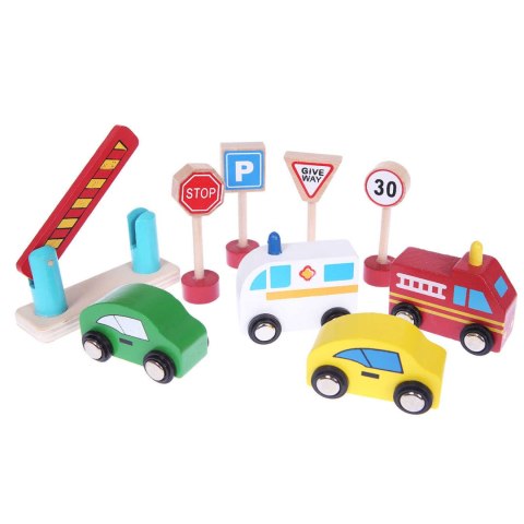 Drewniany garaż tor z windą ECOTOYS + autka parking samochodowy Drewniany garaż tor z windą ECOTOYS + autka parking samochodowy