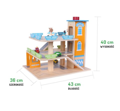 Drewniany garaż tor z windą ECOTOYS + autka parking samochodowy Drewniany garaż tor z windą ECOTOYS + autka parking samochodowy