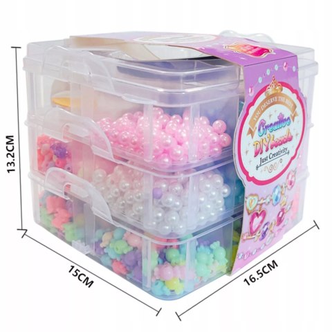 Zestaw Koraliki Biżuteria Walizka 3 Warstwy Zawieszki Żyłka Nożyczki