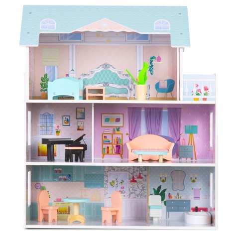 Duży Drewniany Domek dla Lalek Ricokids 70 cm – 3 piętra z mebelkami Duży Drewniany Domek dla Lalek Ricokids 70 cm – 3 piętra z mebelkami
