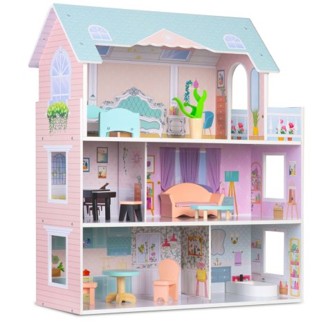 Duży Drewniany Domek dla Lalek Ricokids 70 cm – 3 piętra z mebelkami Duży Drewniany Domek dla Lalek Ricokids 70 cm – 3 piętra z mebelkami