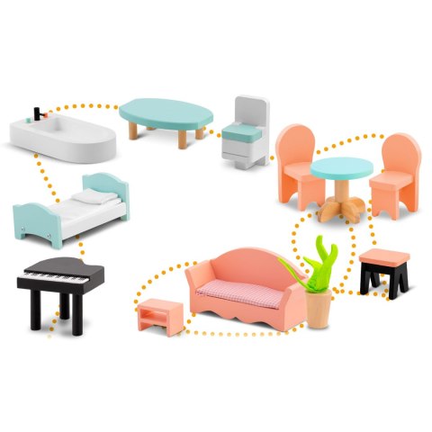 Duży Drewniany Domek dla Lalek Ricokids 70 cm – 3 piętra z mebelkami Duży Drewniany Domek dla Lalek Ricokids 70 cm – 3 piętra z mebelkami