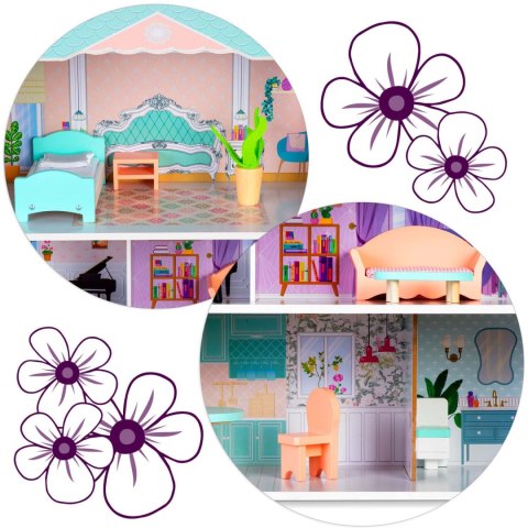 Duży Drewniany Domek dla Lalek Ricokids 70 cm – 3 piętra z mebelkami Duży Drewniany Domek dla Lalek Ricokids 70 cm – 3 piętra z mebelkami