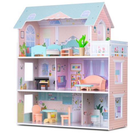 Duży Drewniany Domek dla Lalek Ricokids 70 cm – 3 piętra z mebelkami Duży Drewniany Domek dla Lalek Ricokids 70 cm – 3 piętra z mebelkami