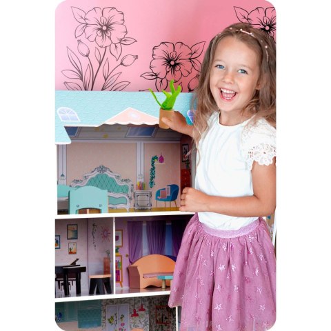 Duży Drewniany Domek dla Lalek Ricokids 70 cm – 3 piętra z mebelkami Duży Drewniany Domek dla Lalek Ricokids 70 cm – 3 piętra z mebelkami