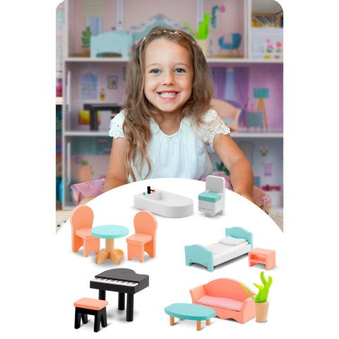 Duży Drewniany Domek dla Lalek Ricokids 70 cm – 3 piętra z mebelkami Duży Drewniany Domek dla Lalek Ricokids 70 cm – 3 piętra z mebelkami