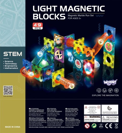 Magnetyczne Klocki WOOPIE Zestaw Konstrukcyjny Świecące 49 el Magnetyczne Klocki WOOPIE Zestaw Konstrukcyjny Świecące 49 el