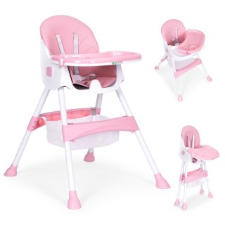Krzesełko Do Karmienia ECOTOYS Pink Z Tacką I Koszem, 5 Punktowe pasy