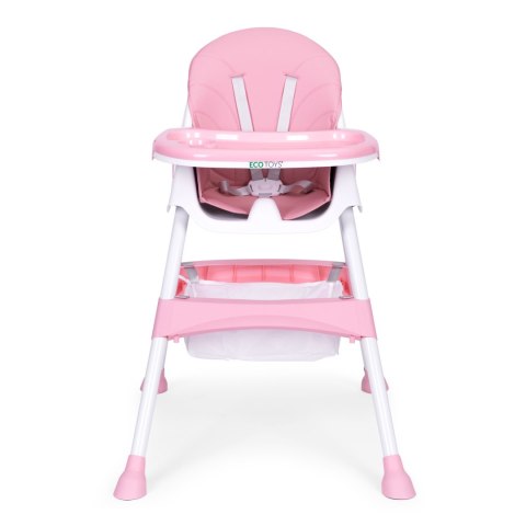 Krzesełko Do Karmienia ECOTOYS Pink Z Tacką I Koszem, 5 Punktowe pasy Krzesełko Do Karmienia ECOTOYS Pink Z Tacką I Koszem, 5 Punktowe pasy