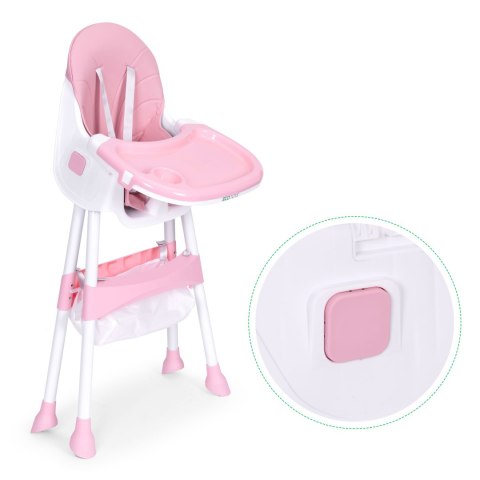 Krzesełko Do Karmienia ECOTOYS Pink Z Tacką I Koszem, 5 Punktowe pasy Krzesełko Do Karmienia ECOTOYS Pink Z Tacką I Koszem, 5 Punktowe pasy