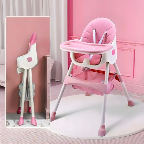 Krzesełko Do Karmienia ECOTOYS Pink Z Tacką I Koszem, 5 Punktowe pasy Krzesełko Do Karmienia ECOTOYS Pink Z Tacką I Koszem, 5 Punktowe pasy