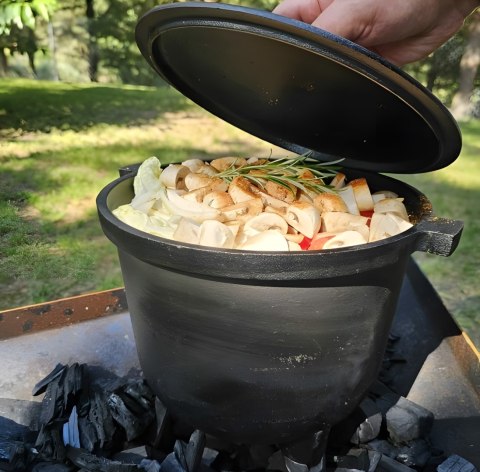 Kociołek Żeliwny Stojący 5L MultiGarden – Garnek Myśliwski na Ognisko i Grill Kociołek Żeliwny Stojący 5L MultiGarden – Garnek Myśliwski na Ognisko i Grill