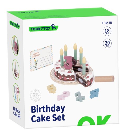 Drewniany tort urodzinowy Tooky Toy truskawki bezy rzepy 20 el