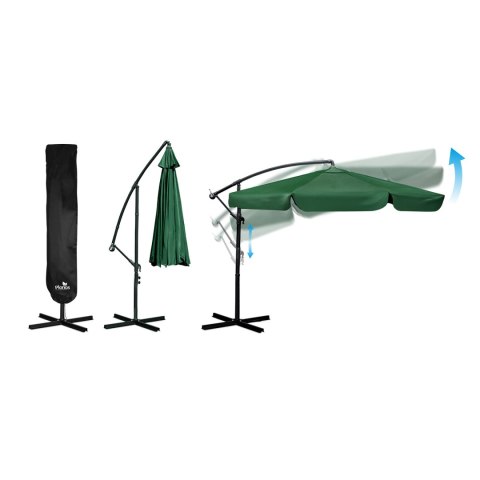 Parasol Ogrodowy z pokrowcem Plonos 350 cm 6 segmentowy Regulowany Zielony Parasol Ogrodowy z pokrowcem Plonos 350 cm 6 segmentowy Regulowany Zielony
