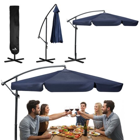 Parasol Ogrodowy z pokrowcem Plonos 350 cm 6 segmentowy Regulowany Granatowy Parasol Ogrodowy z pokrowcem Plonos 350 cm 6 segmentowy Regulowany Granatowy
