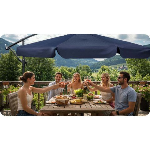 Parasol Ogrodowy z pokrowcem Plonos 350 cm 6 segmentowy Regulowany Granatowy Parasol Ogrodowy z pokrowcem Plonos 350 cm 6 segmentowy Regulowany Granatowy