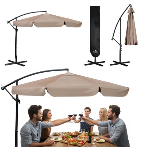 Parasol Ogrodowy z pokrowcem Plonos 350 cm 6 segmentowy Regulowany Beżowy Parasol Ogrodowy z pokrowcem Plonos 350 cm 6 segmentowy Regulowany Beżowy