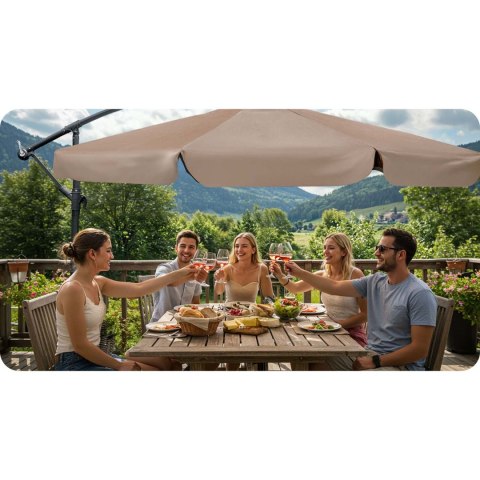 Parasol Ogrodowy z pokrowcem Plonos 350 cm 6 segmentowy Regulowany Beżowy Parasol Ogrodowy z pokrowcem Plonos 350 cm 6 segmentowy Regulowany Beżowy
