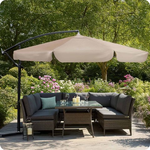 Parasol Ogrodowy z pokrowcem Plonos 350 cm 6 segmentowy Regulowany Beżowy Parasol Ogrodowy z pokrowcem Plonos 350 cm 6 segmentowy Regulowany Beżowy