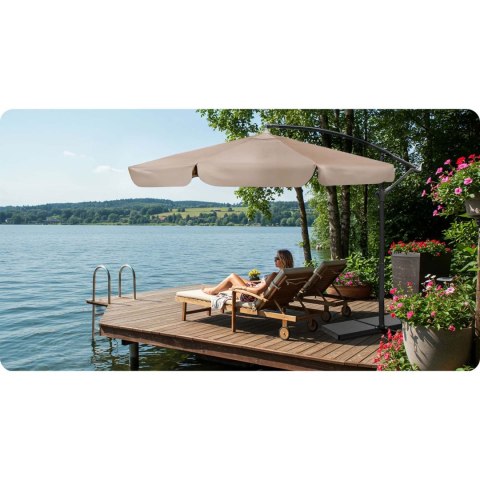 Parasol Ogrodowy z pokrowcem Plonos 350 cm 6 segmentowy Regulowany Beżowy Parasol Ogrodowy z pokrowcem Plonos 350 cm 6 segmentowy Regulowany Beżowy
